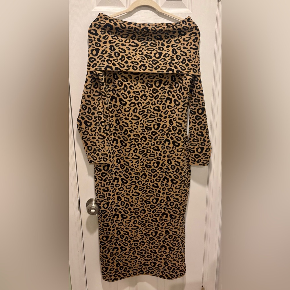Worth Leopard Print Off-Shoulder Dress L - Picture 3 of 8